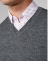 Grey melange wool sweater with V neck