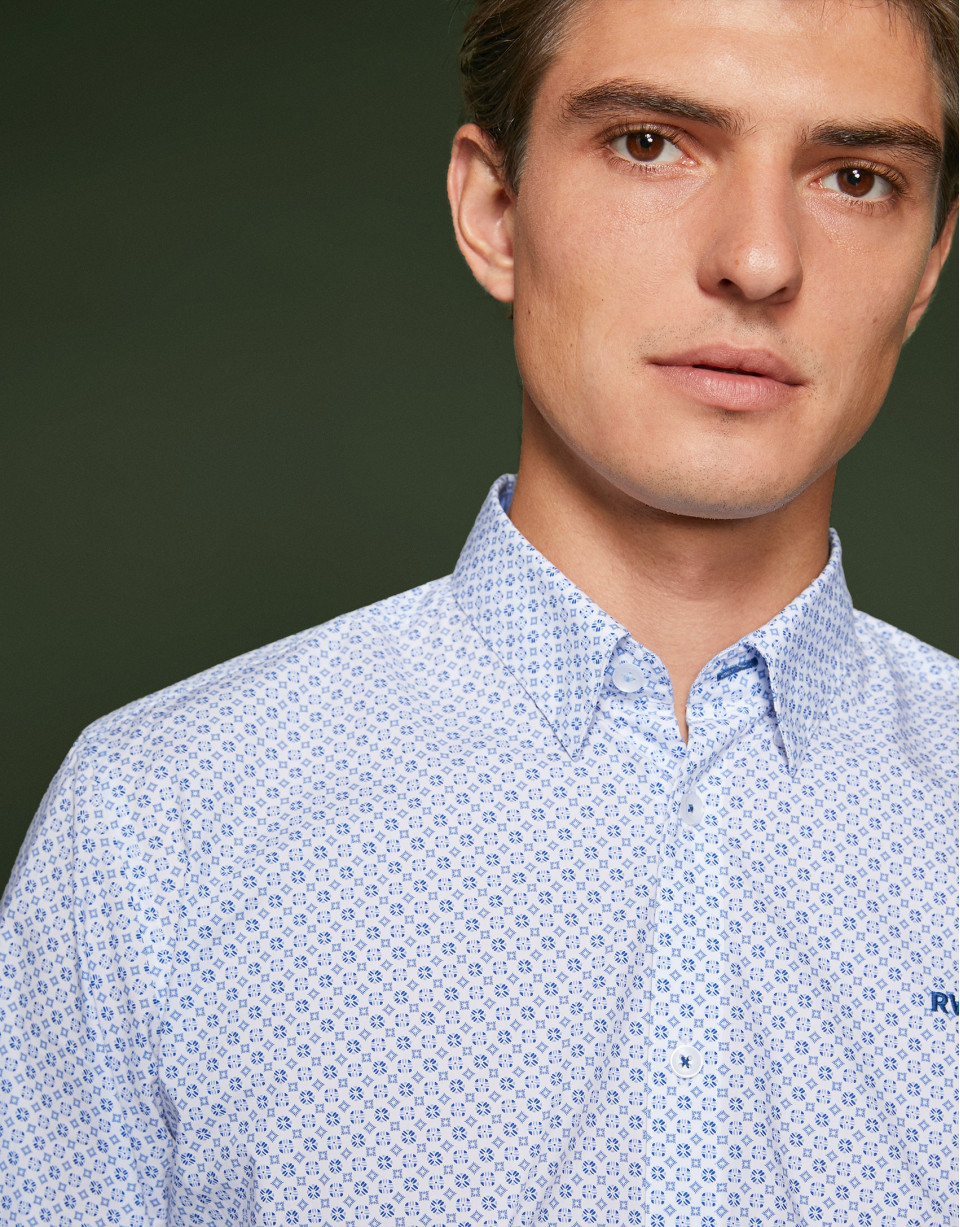 Blue necktie print sport shirt 