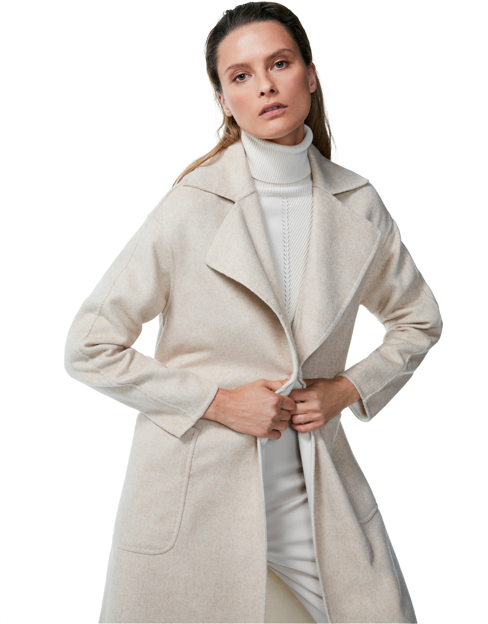 Hazel, double-breasted, two face coat with belt