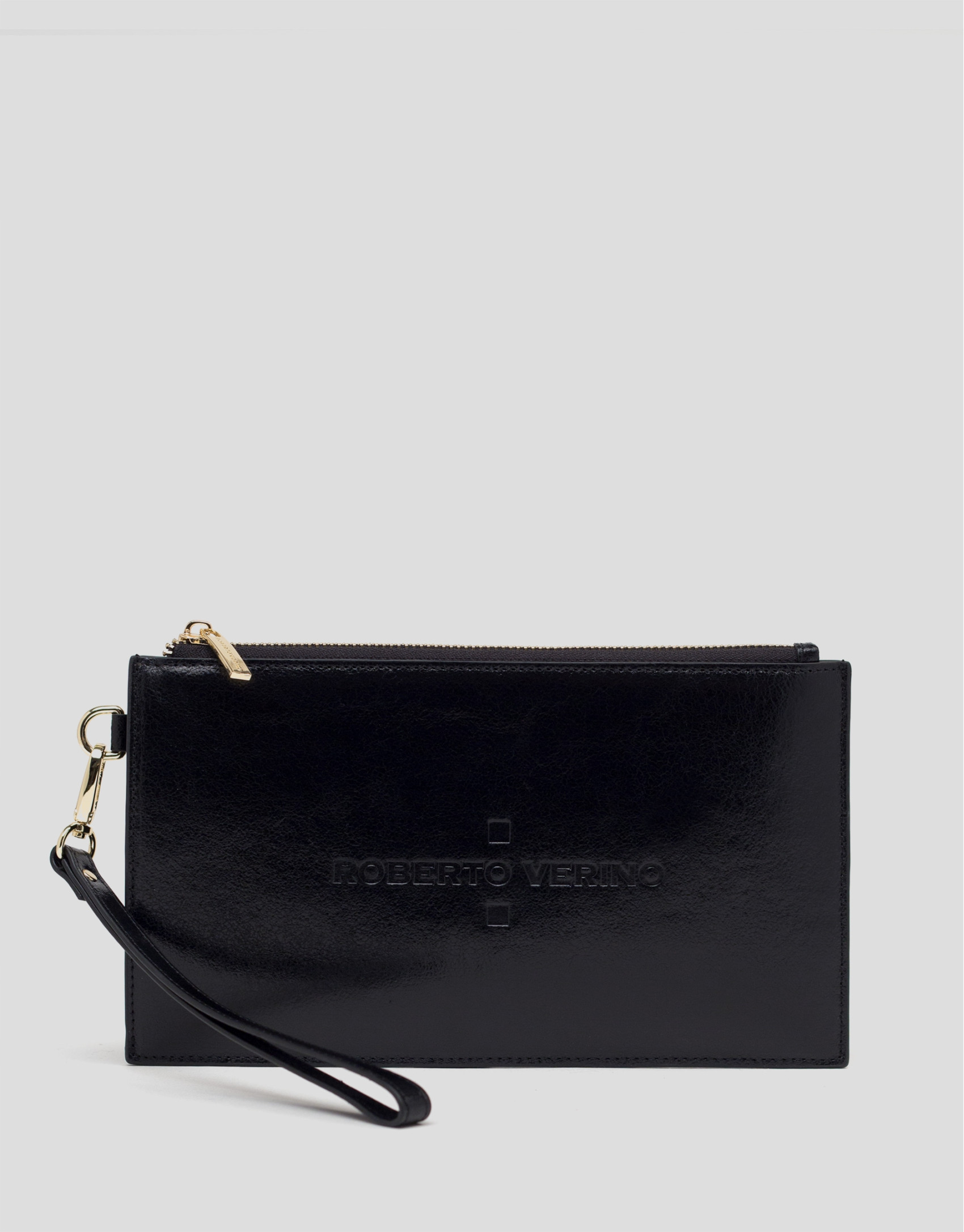 Black metalized flat leather vanity case
