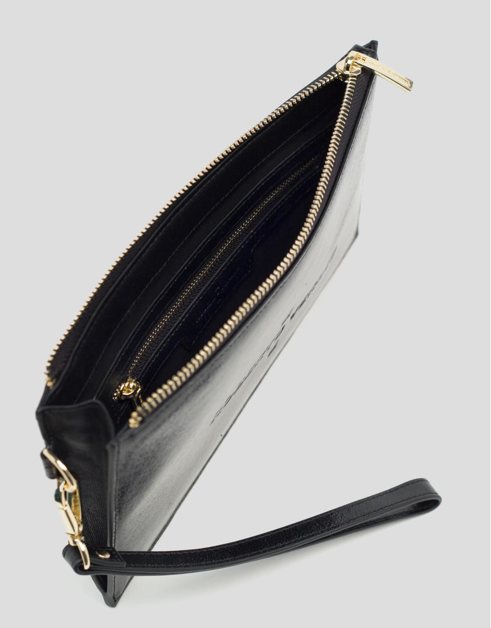 Black metalized flat leather vanity case