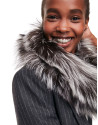 Natural colored fur tubular scarf with feathers