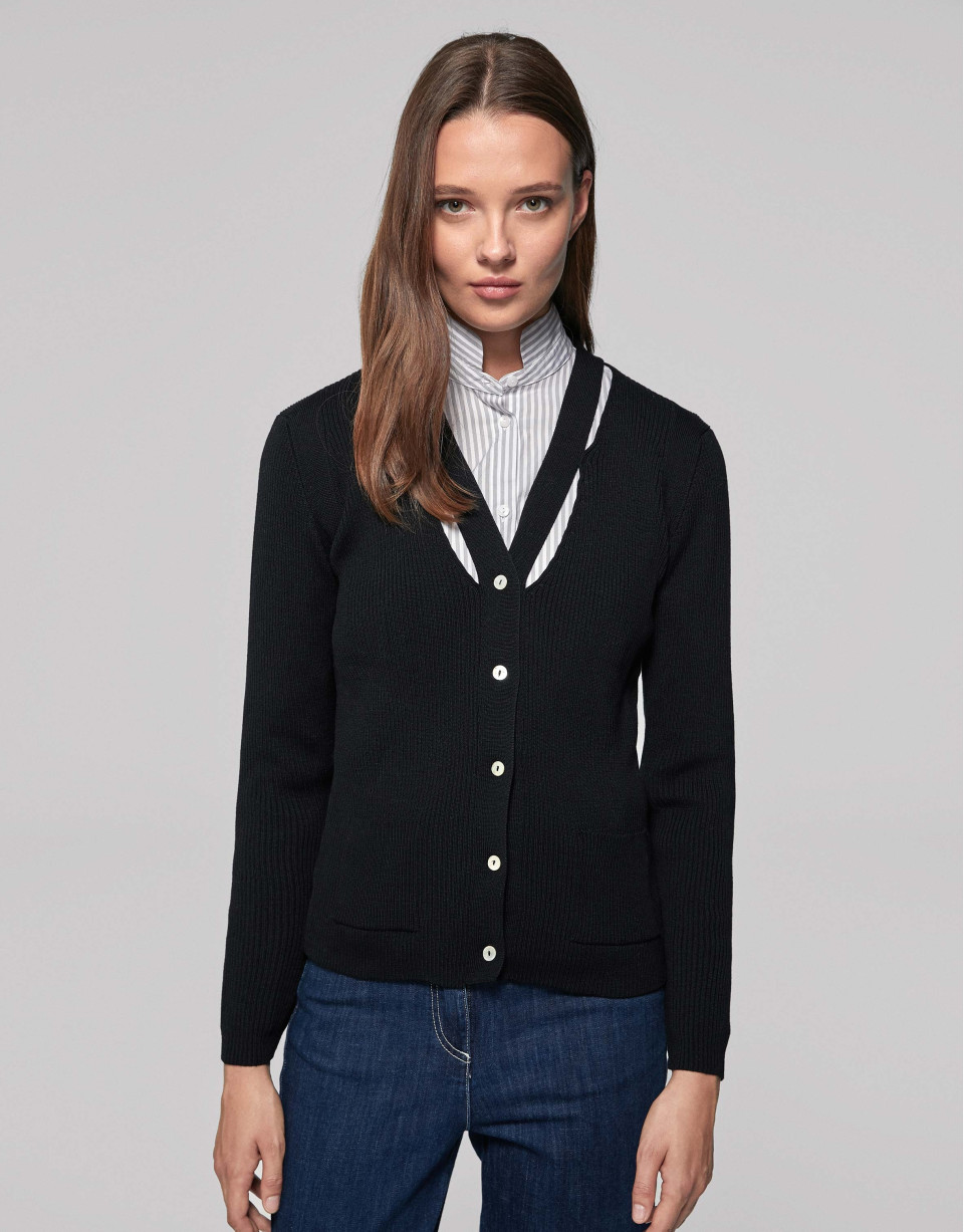 Chaqueta canalé negra manga larga