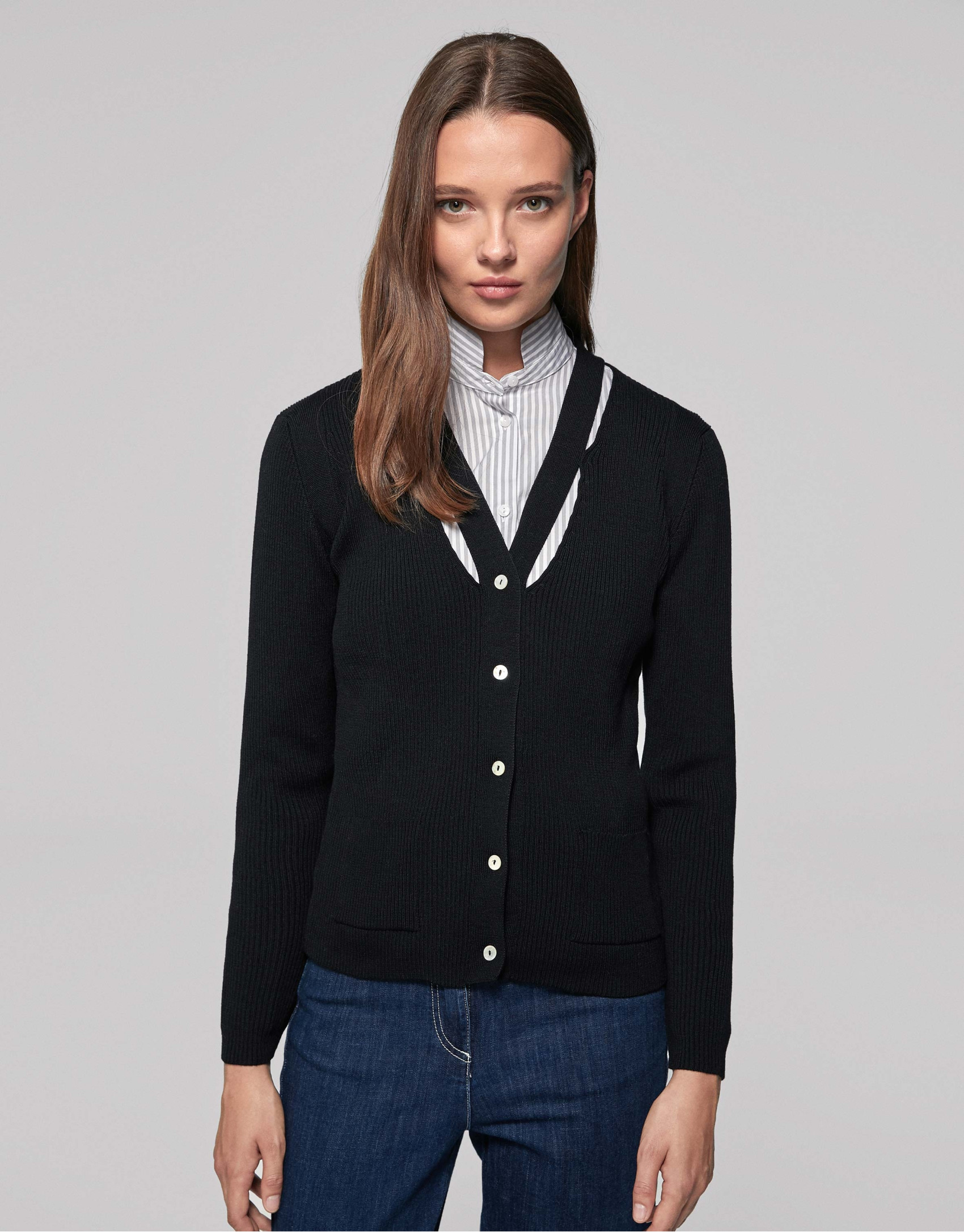 Chaqueta canalé negra manga larga