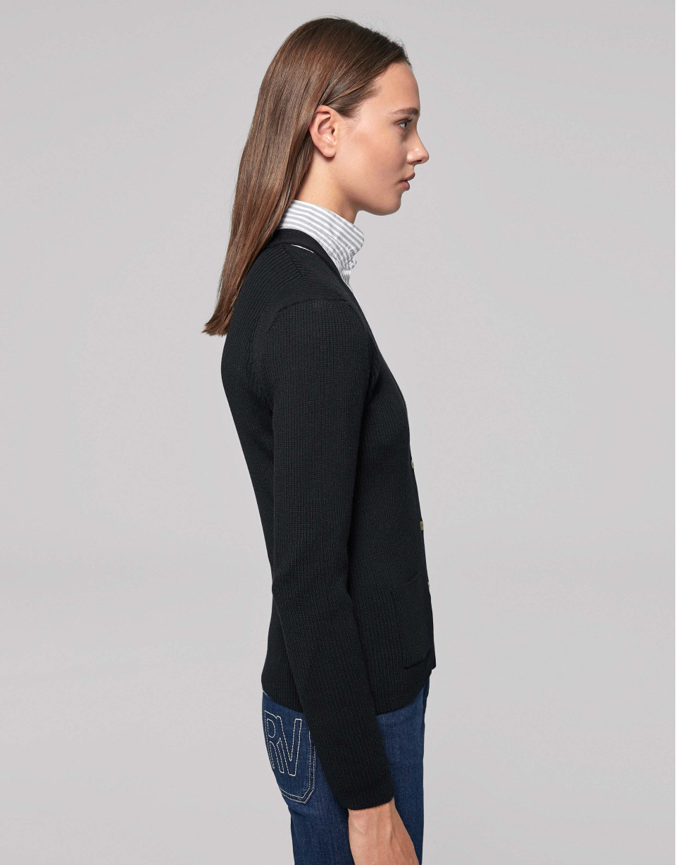 Chaqueta canalé negra manga larga