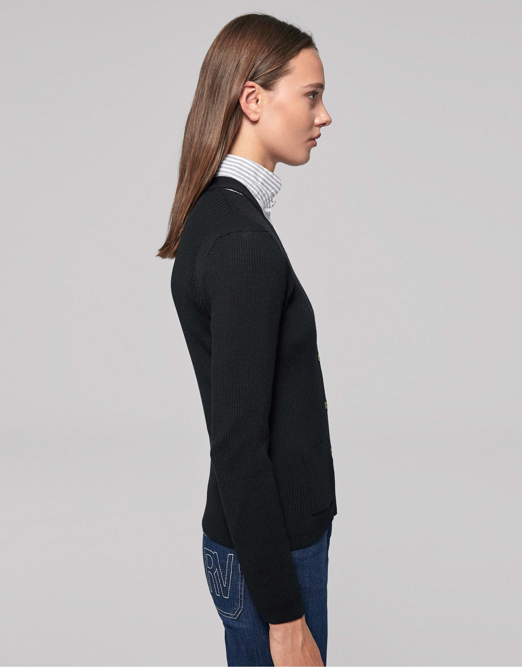 Chaqueta canalé negra manga larga