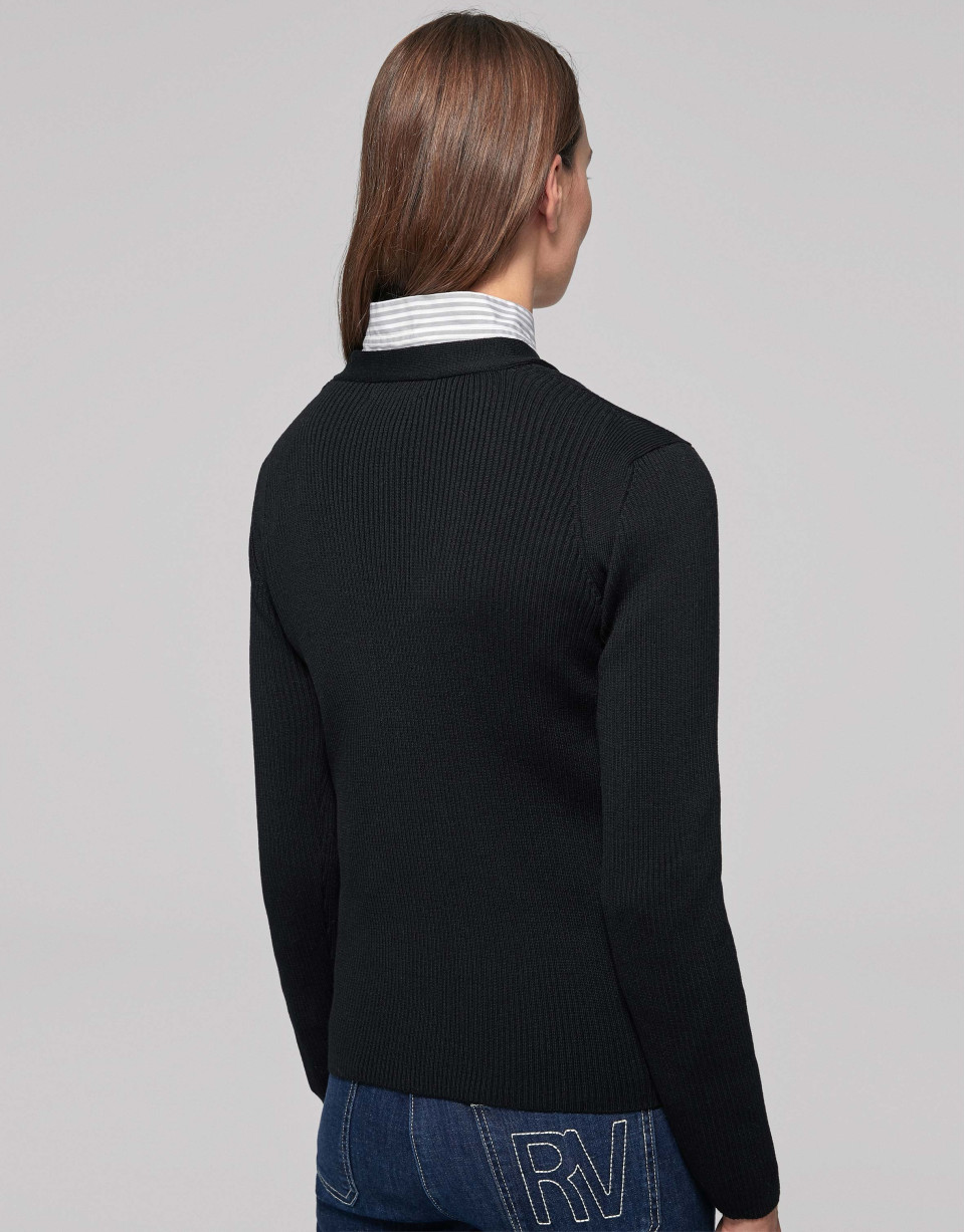 Chaqueta canalé negra manga larga