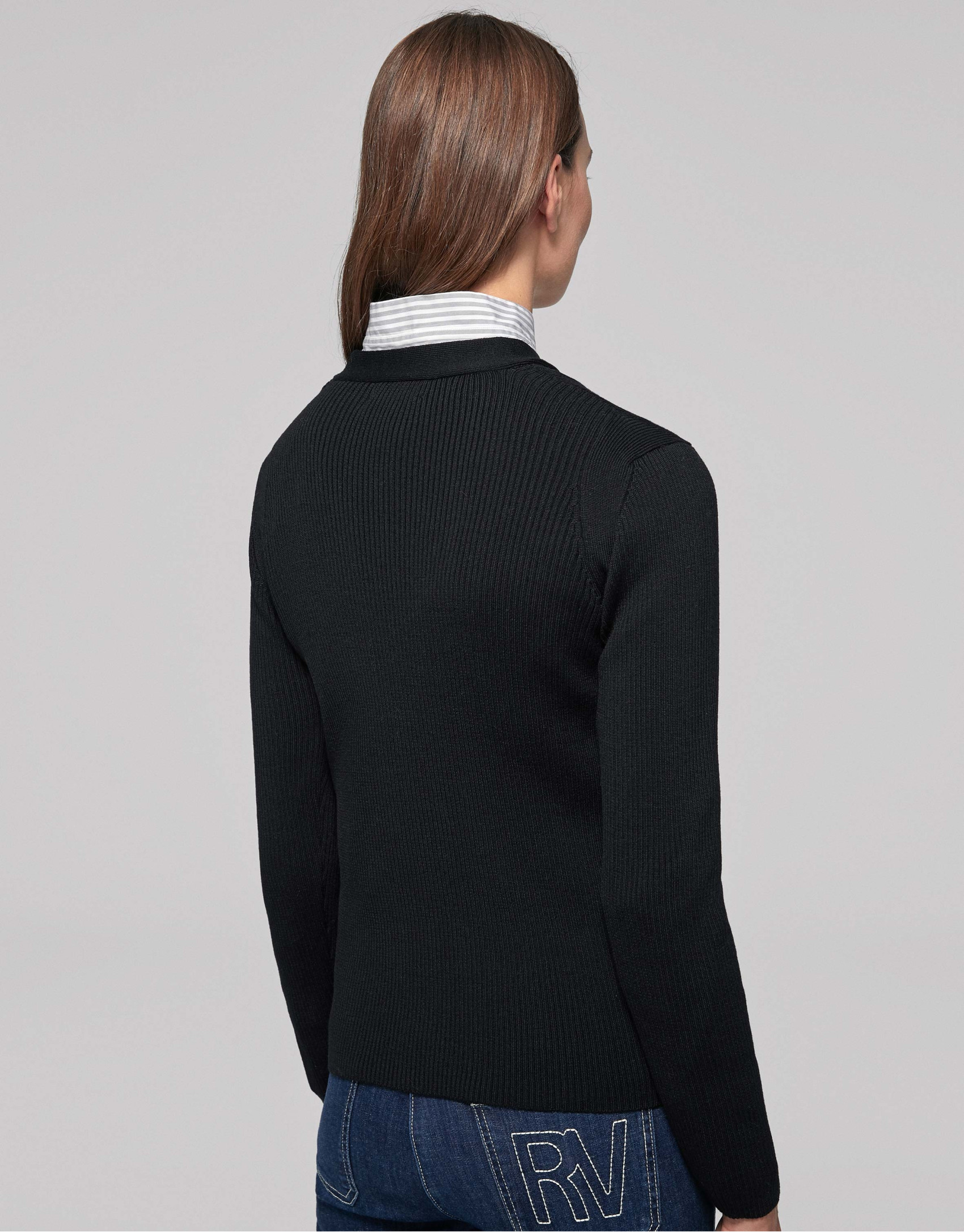 Chaqueta canalé negra manga larga