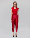 Red silk ankle-length pants