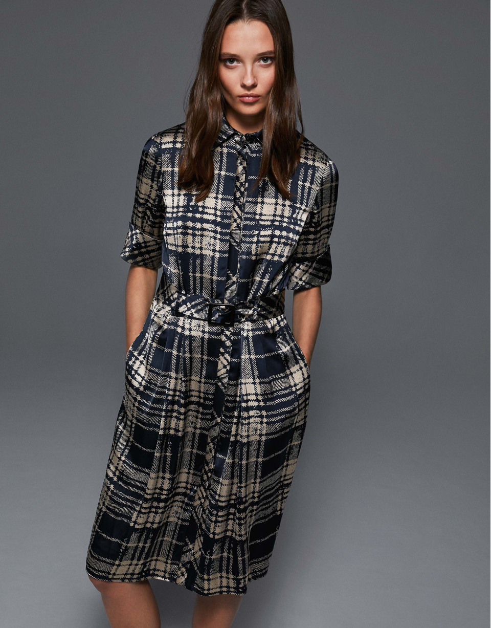Vestido camisero cuadros marino y visón