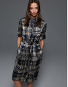 Navy blue and mink checked shirtwaist dress