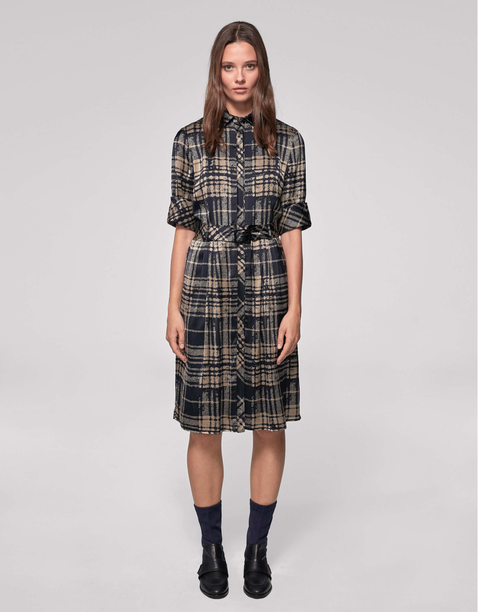 Vestido camisero cuadros marino y visón
