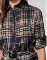 Navy blue and mink checked shirtwaist dress