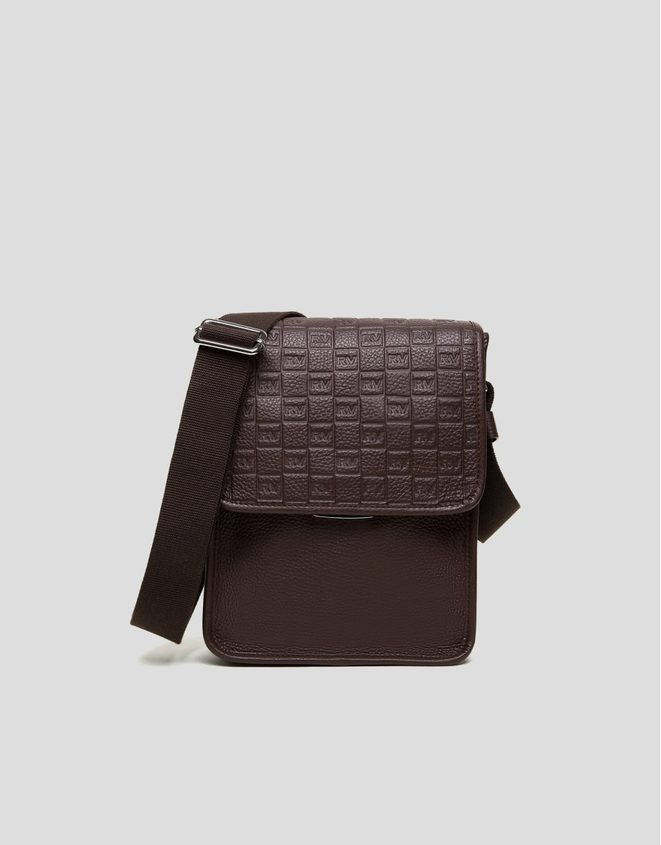 Men's brown leather shoulder bag