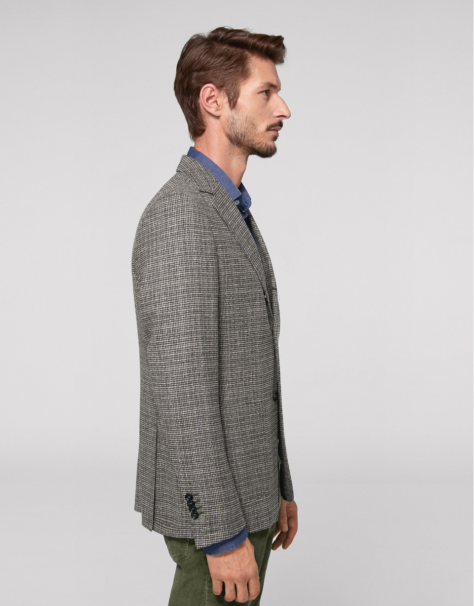Gray sport jacket with patch pocket