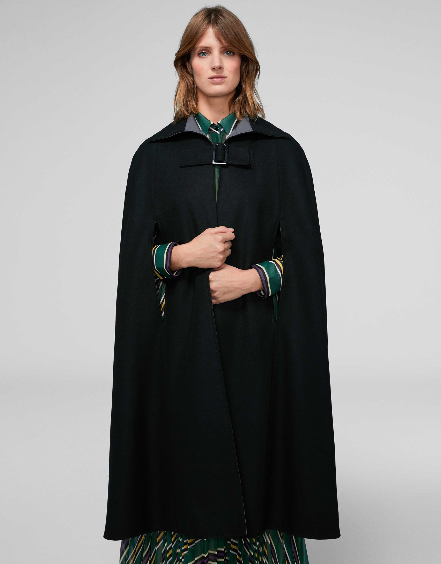 Reversible black cape coat