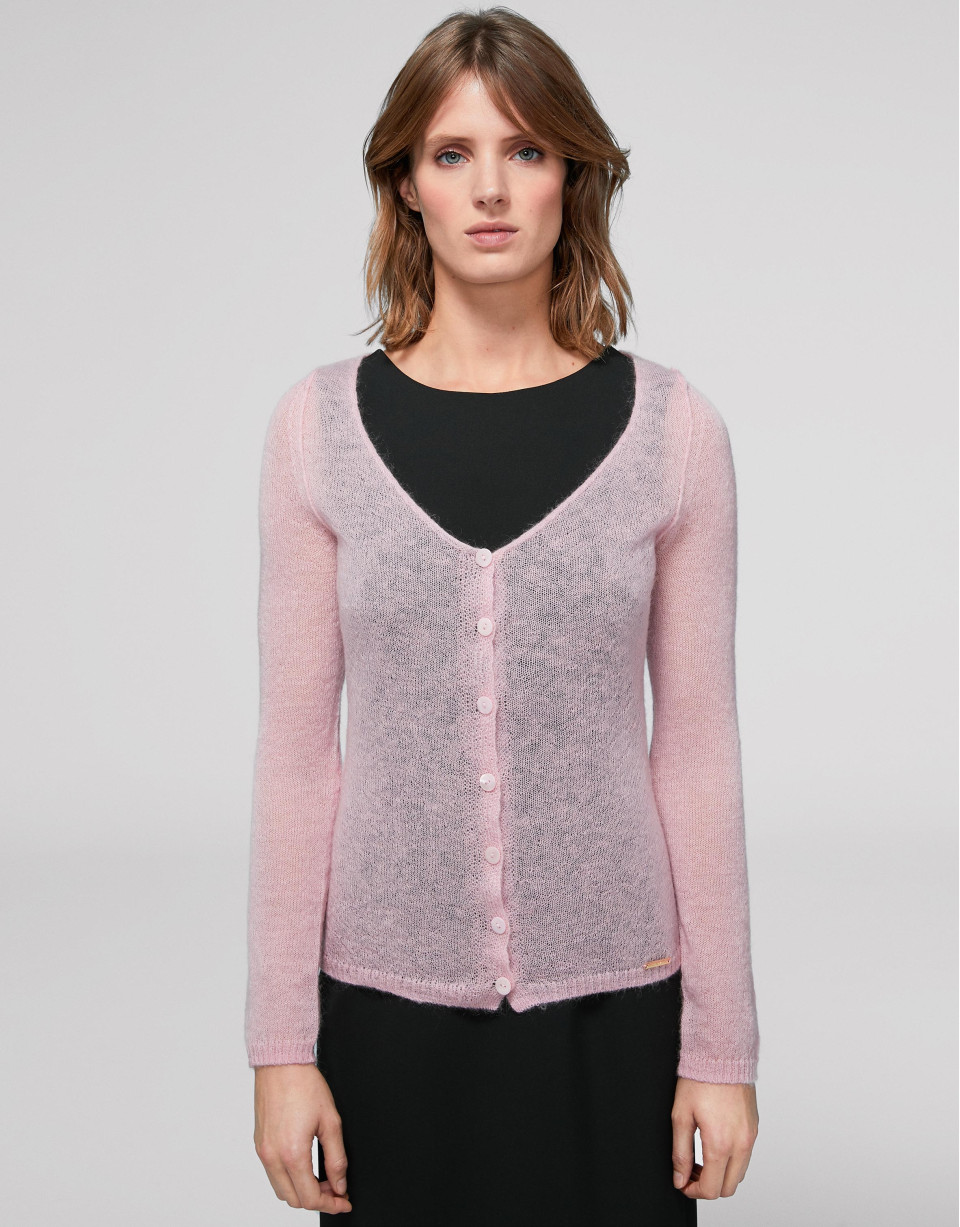 Cárdigan escote pico rosa