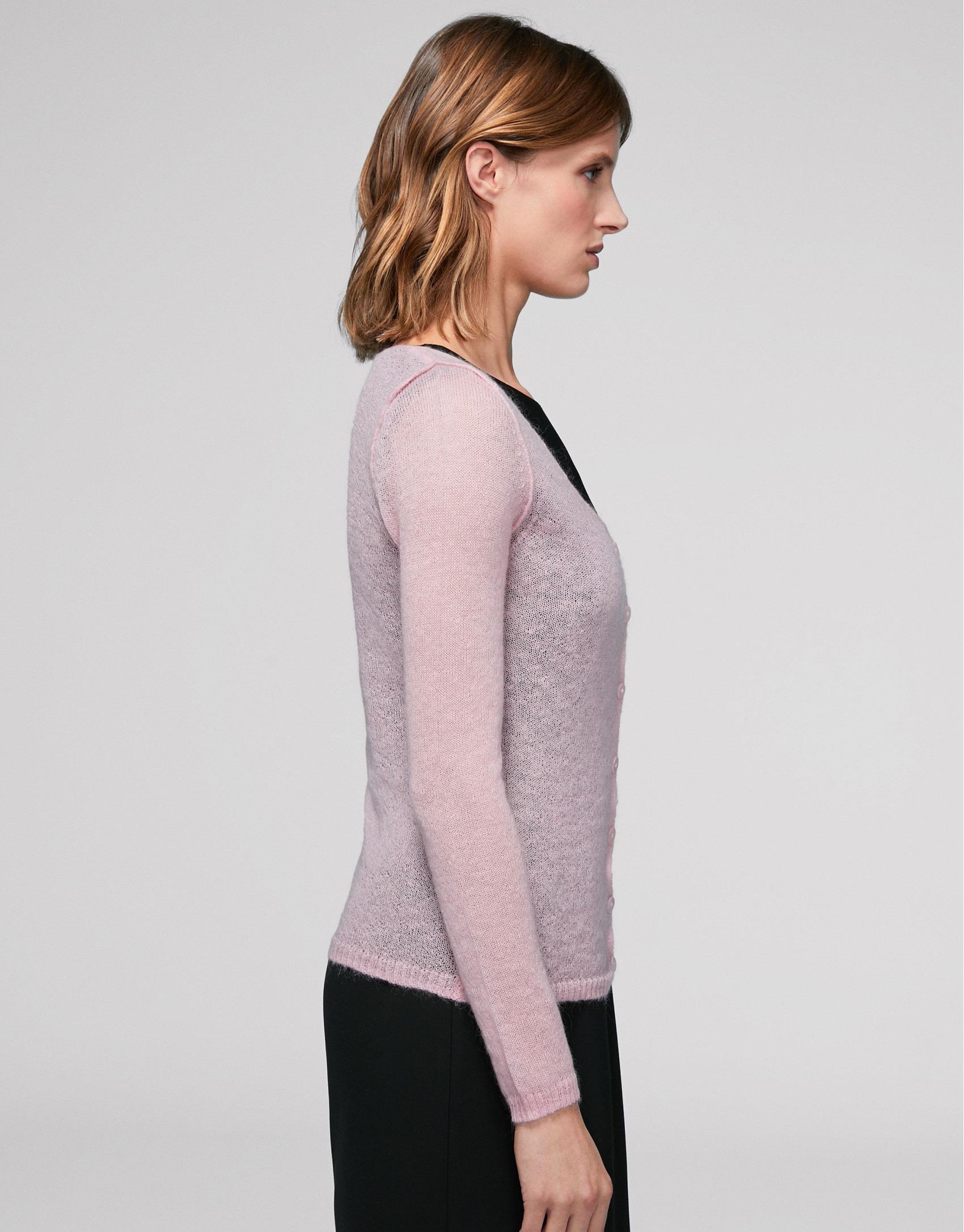 Cárdigan escote pico rosa