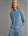 Camisa masculina estilo denim azul