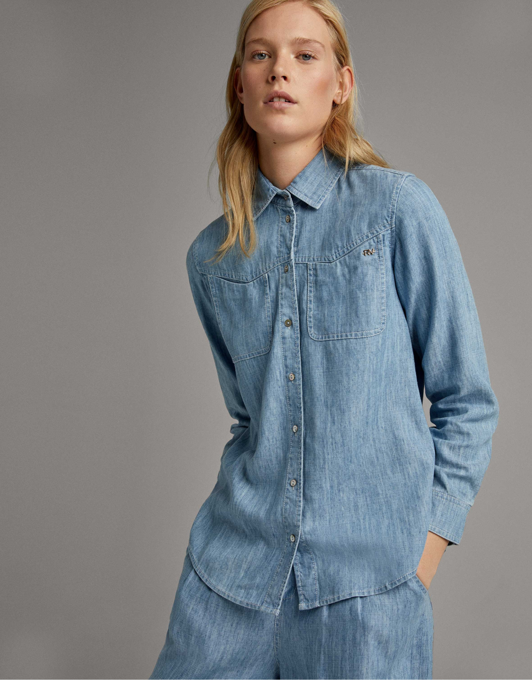 Camisa masculina estilo denim azul