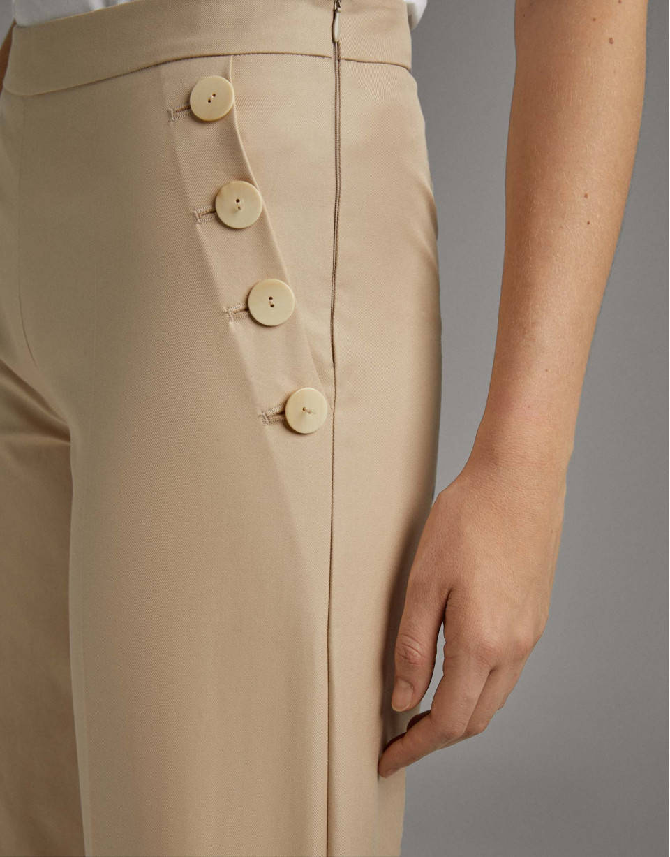 Pantalón pierna ancha y cintura alta vainilla