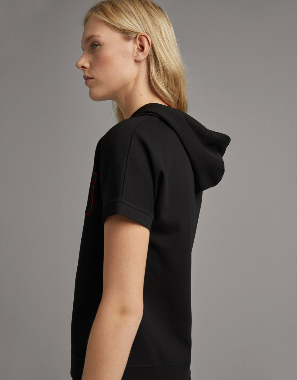 Sudadera manga corta murciélago negra con bordado de logo RV