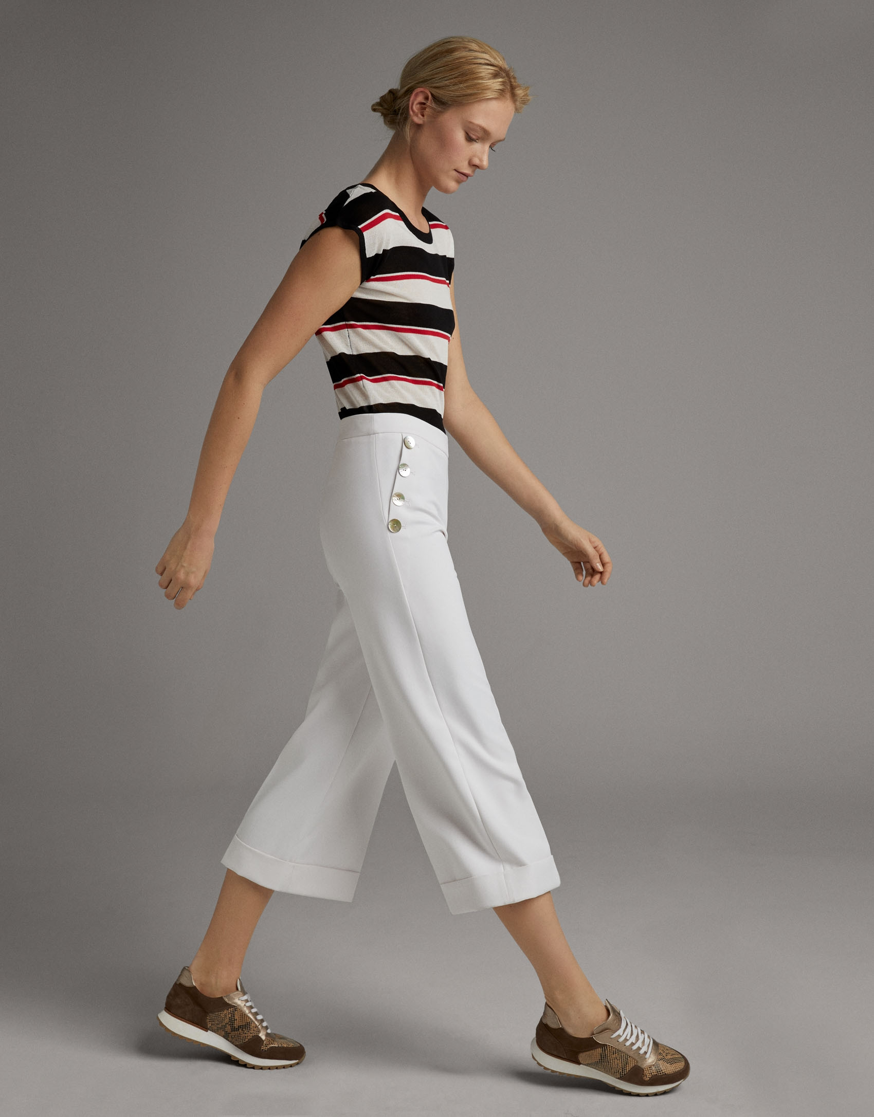 Pantalón pierna ancha y cintura alta blanco