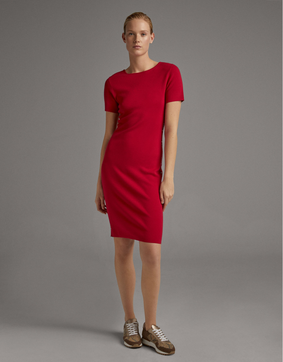 Vestido midi de punto rojo con jacquard RV en lateral