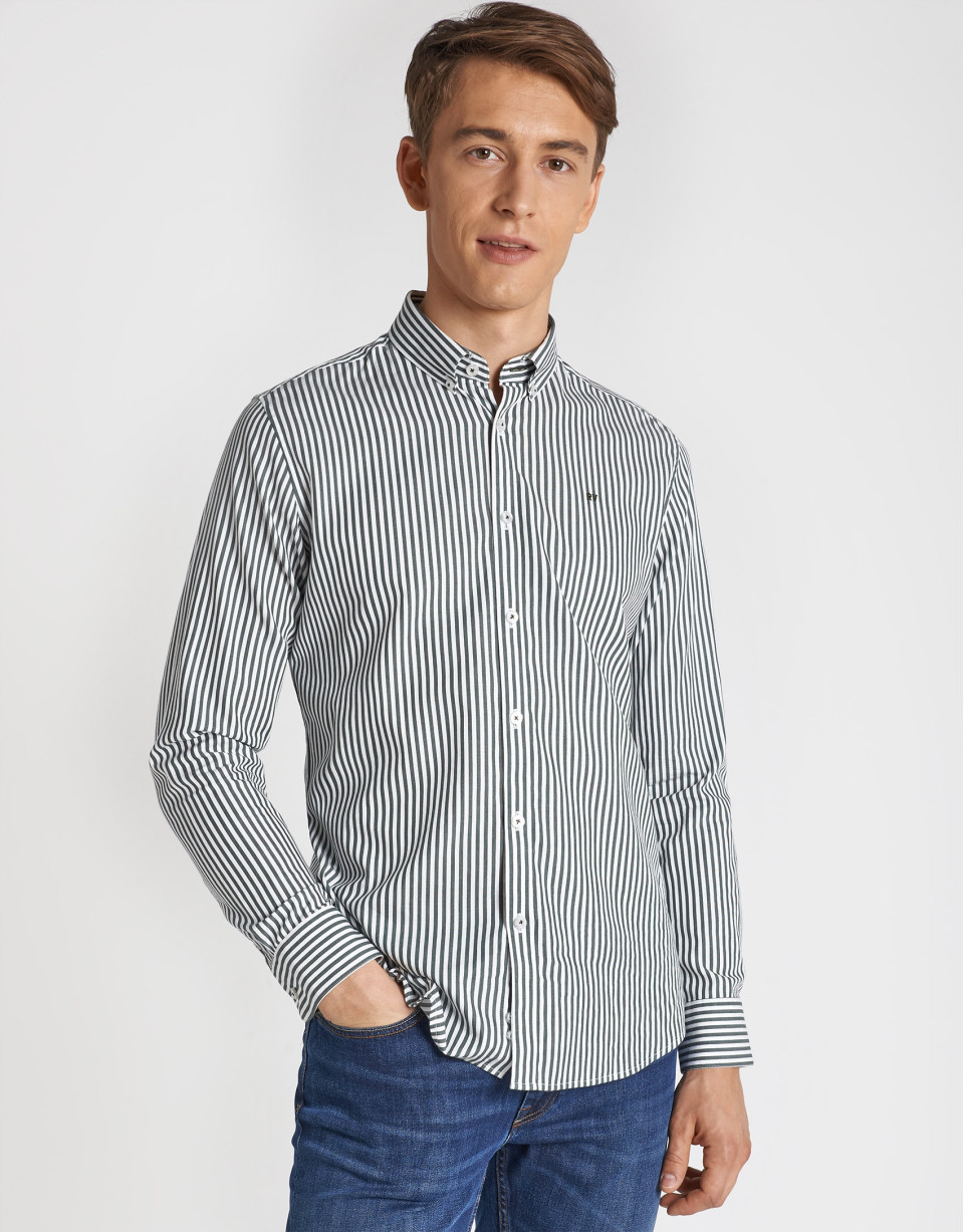 Camisa sport rayas caqui - Hombre - OI2020 | Roberto Verino