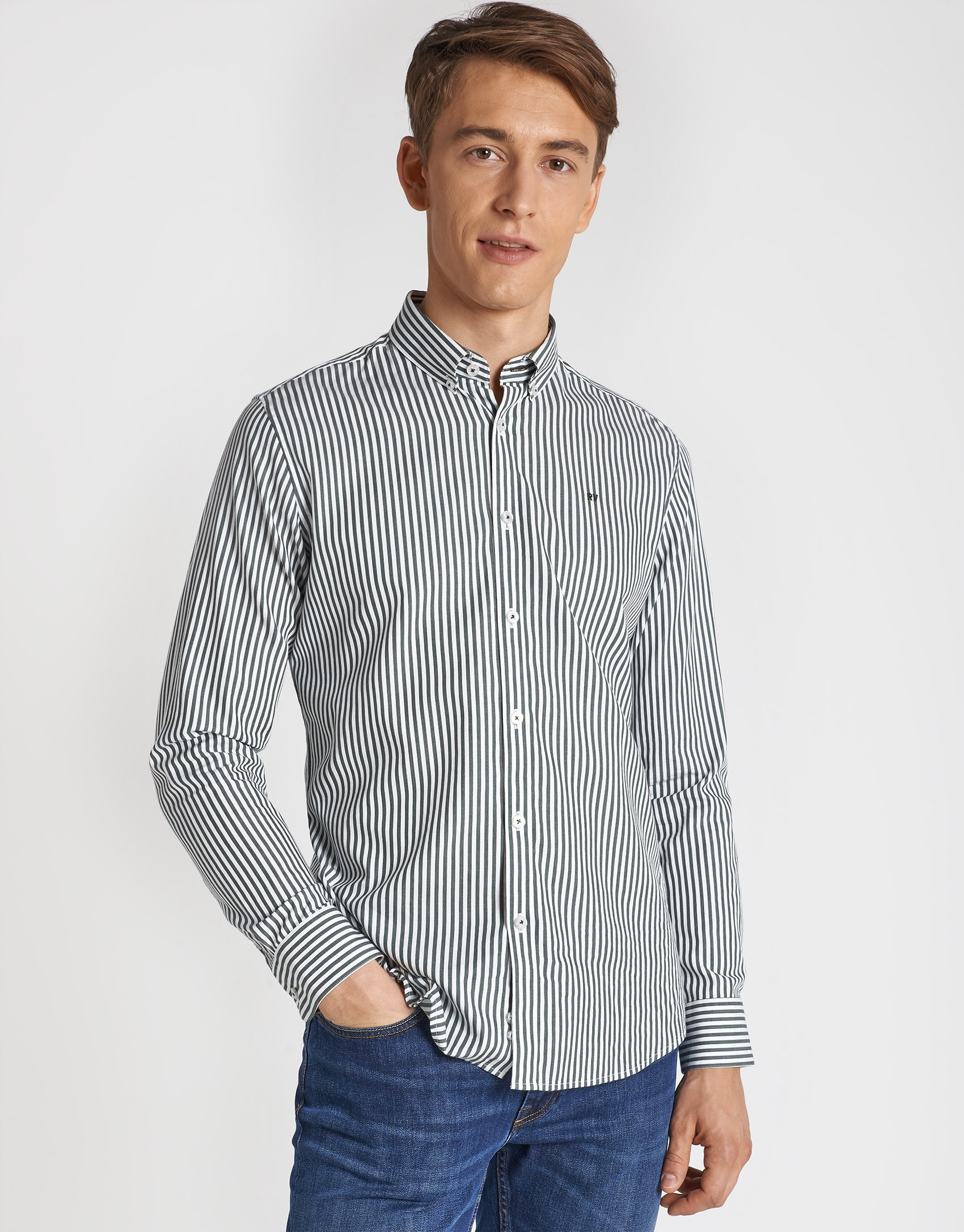 Camisa sport rayas caqui - Hombre - OI2020 | Roberto Verino