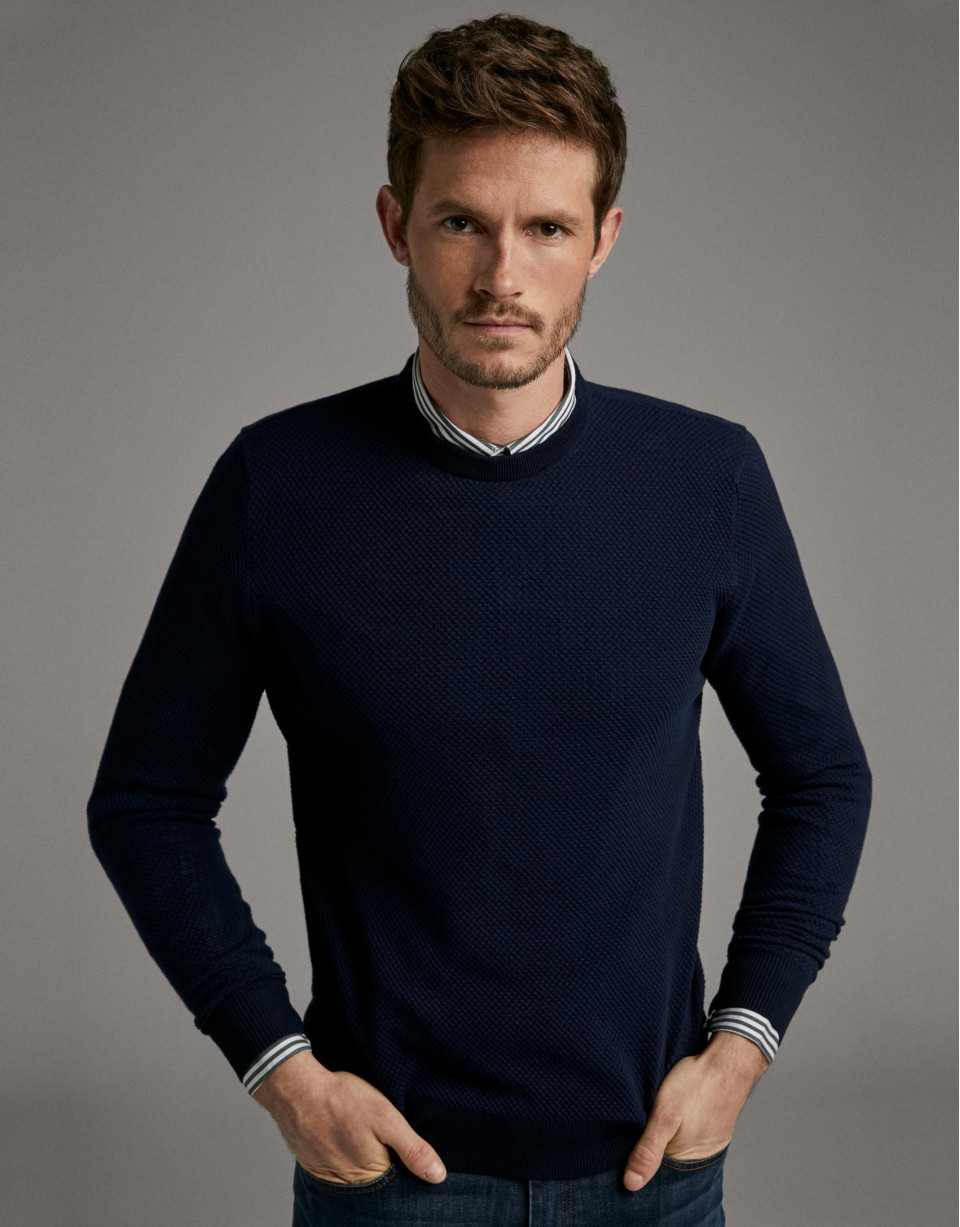 Jersey punto arroz azul marino - Hombre | Roberto Verino