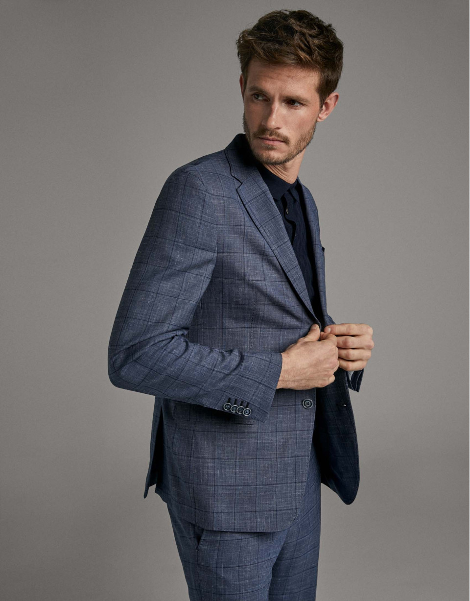 Traje slim cuadros tonos azules - Hombre | Roberto Verino