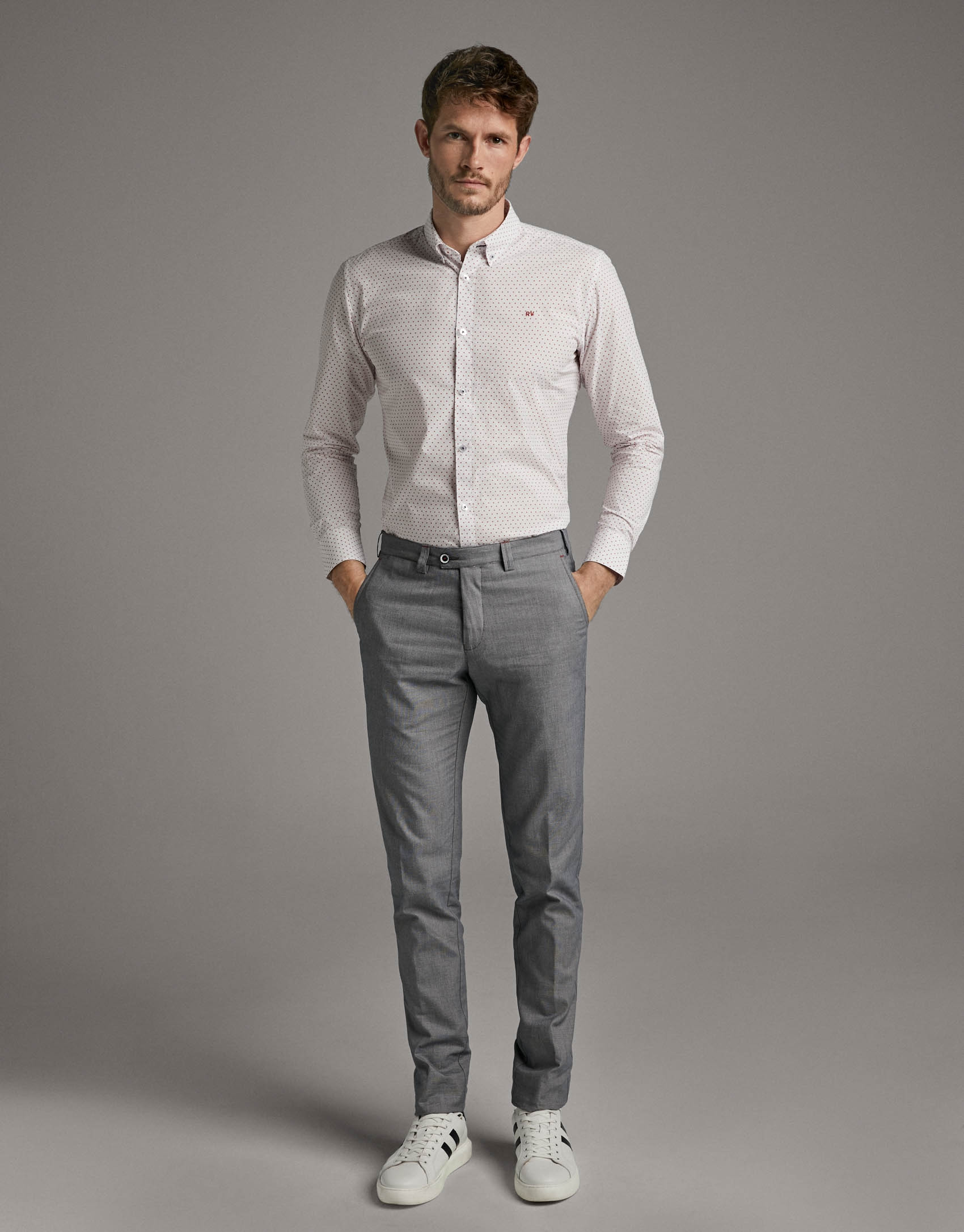 Blue bird's eye weave chinos - Man - SS2020 | Roberto Verino