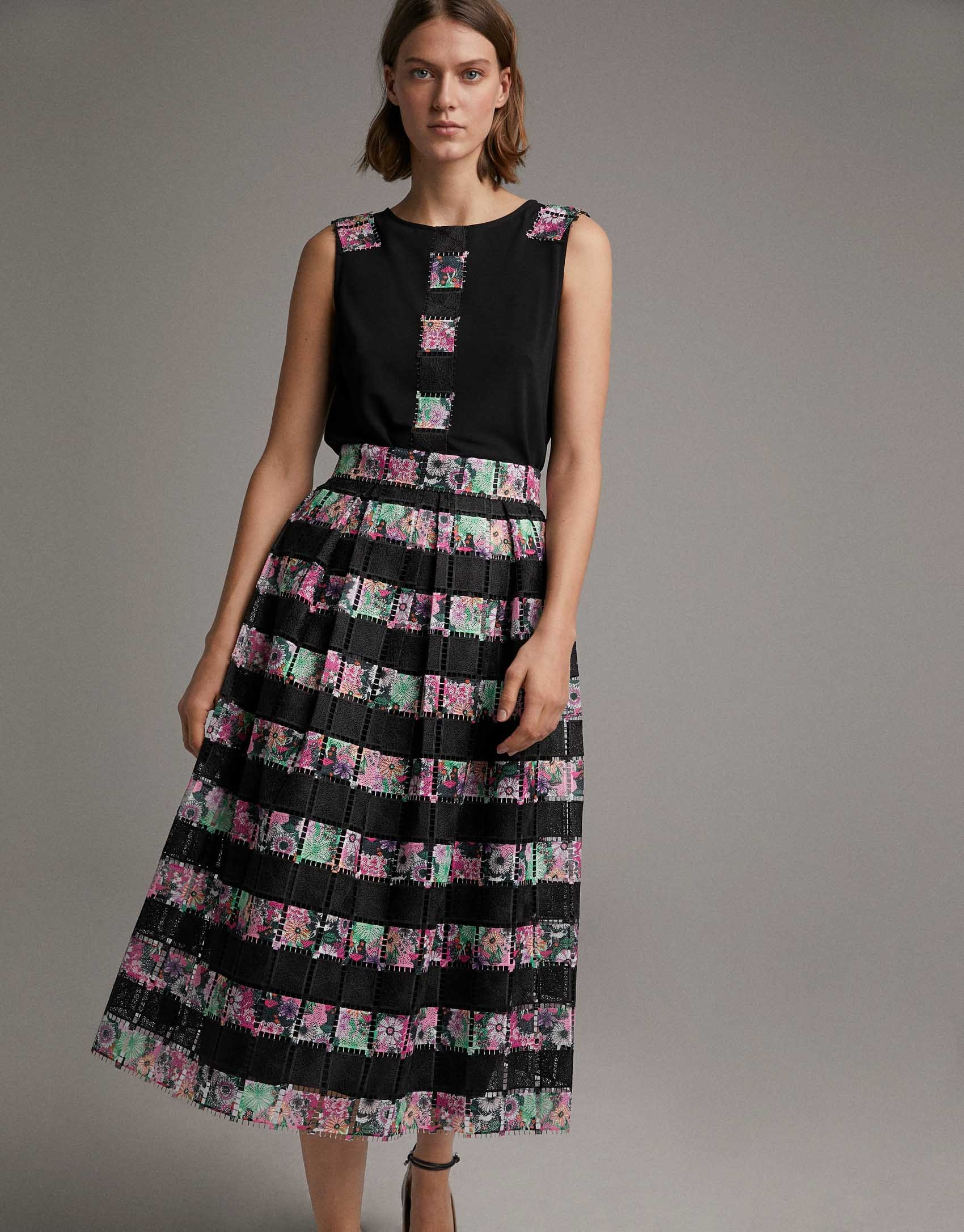 Long black skirt with colored lace - Woman | Roberto Verino