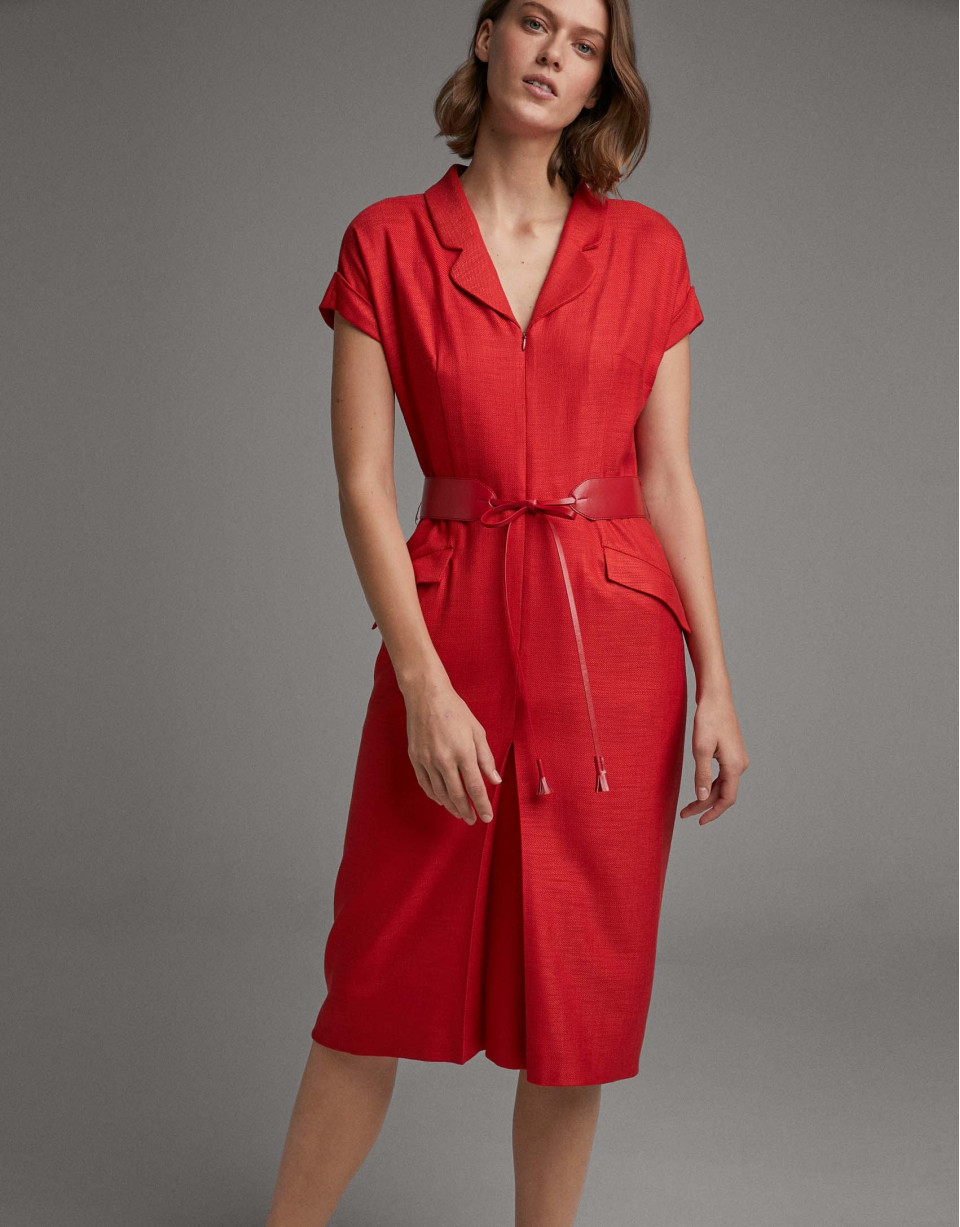 Vestido camisero manga corta carmín - Mujer | Roberto Verino