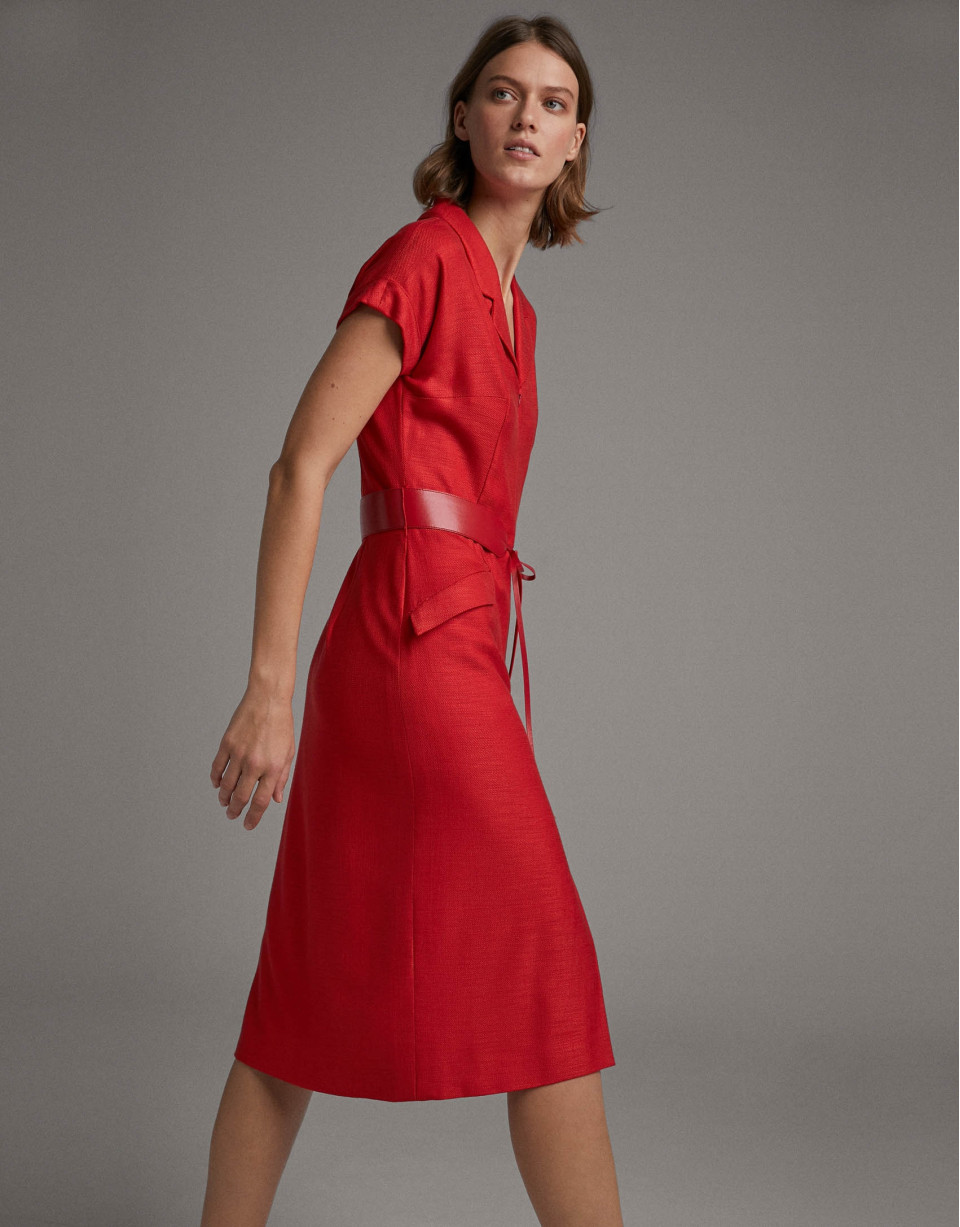 Vestido camisero manga corta carmín - Mujer | Roberto Verino