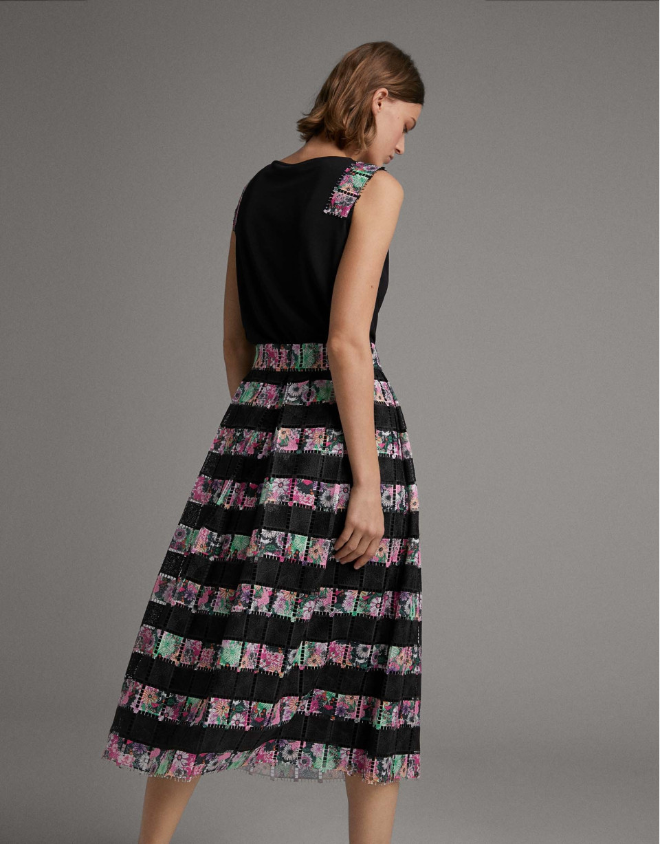 Long black skirt with colored lace - Woman | Roberto Verino