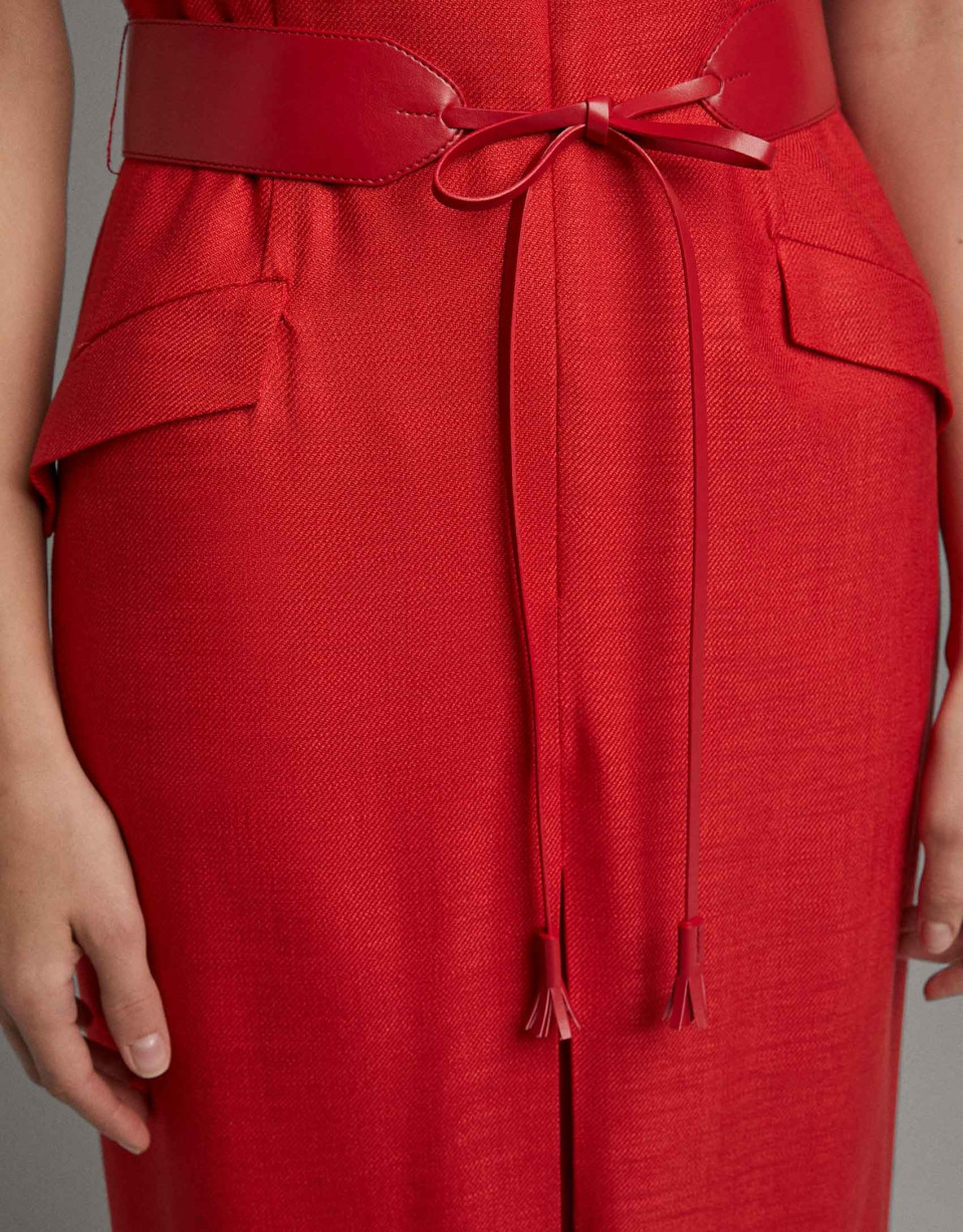 Vestido camisero manga corta carmín - Mujer | Roberto Verino