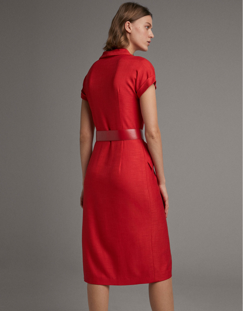 Red shirtwaist dress with short sleeves - Woman | Roberto Verino