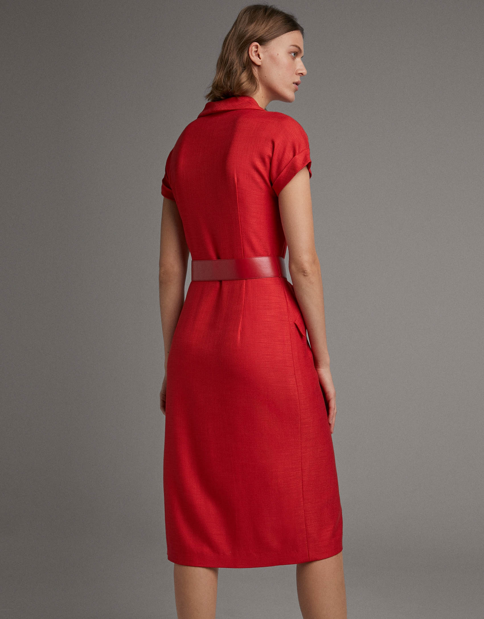 Red shirtwaist dress with short sleeves - Woman | Roberto Verino