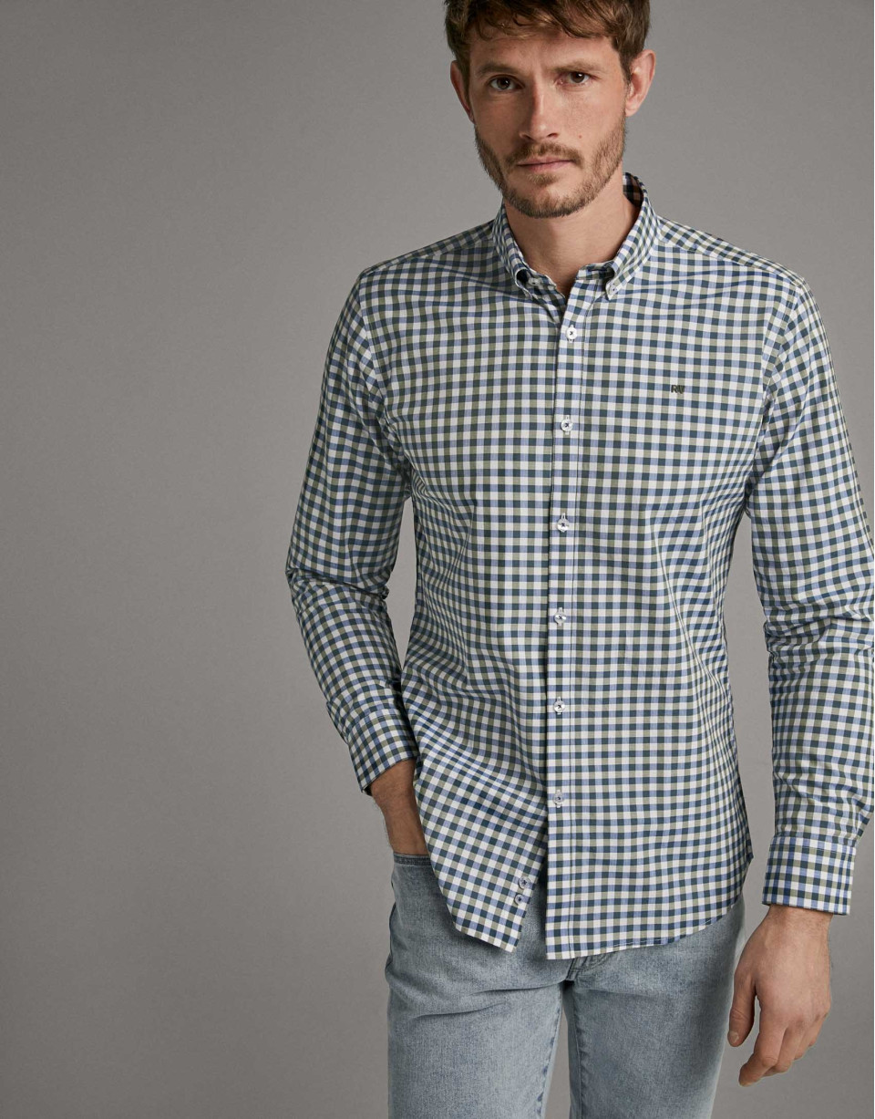 Khaki checked Vichy sport shirt