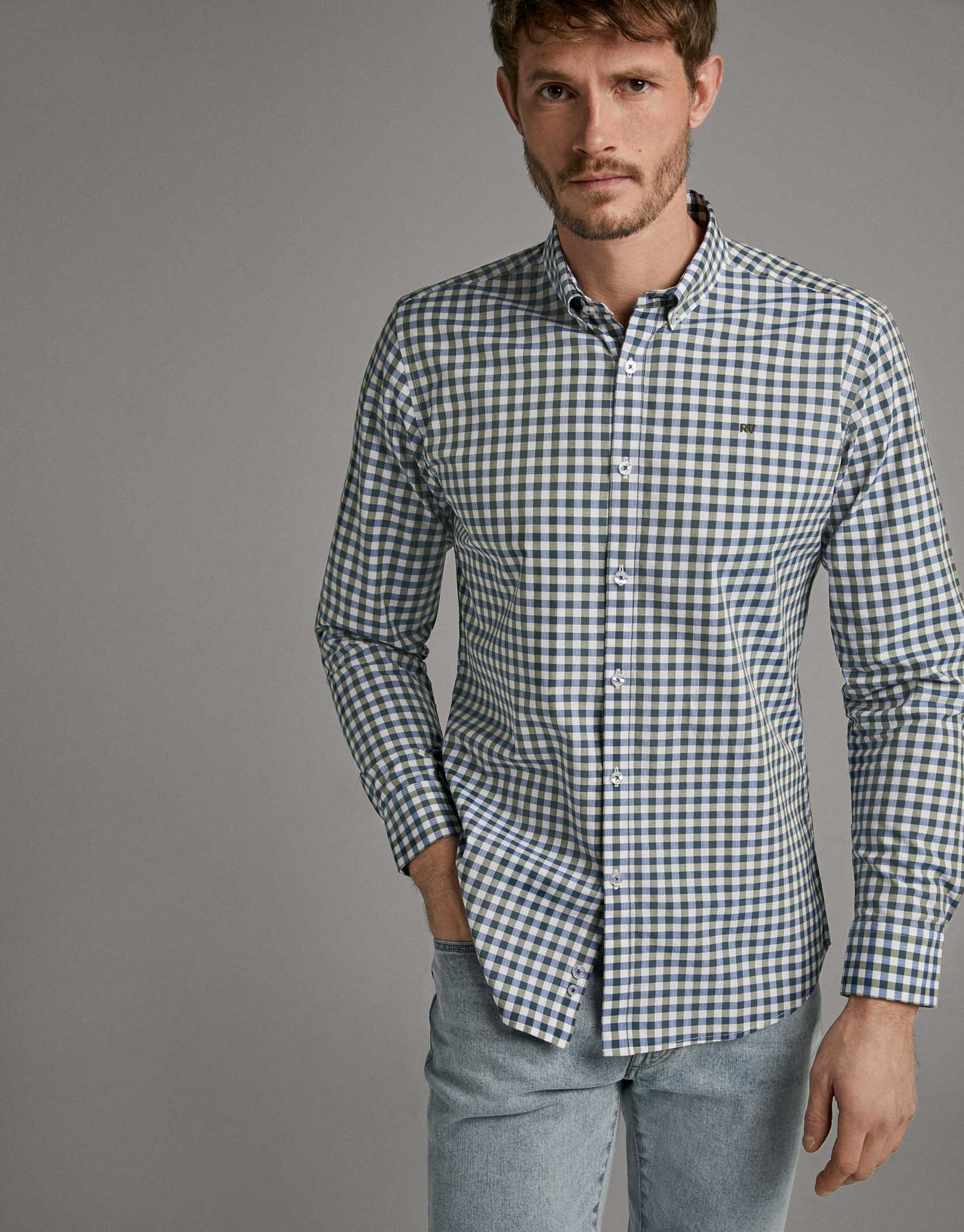 Khaki checked Vichy sport shirt
