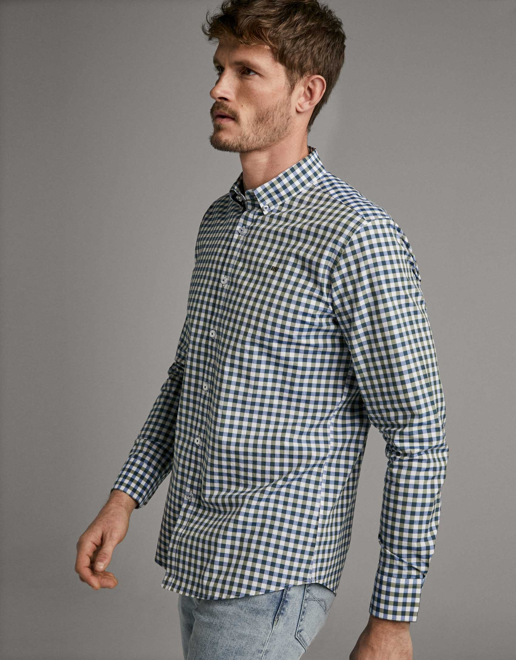 Khaki checked Vichy sport shirt