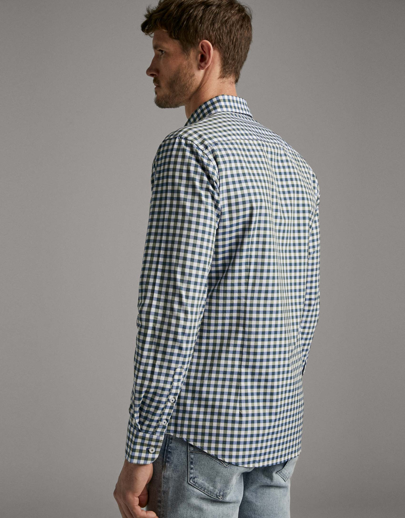 Khaki checked Vichy sport shirt