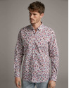 Dark red/blue floral print sport shirt