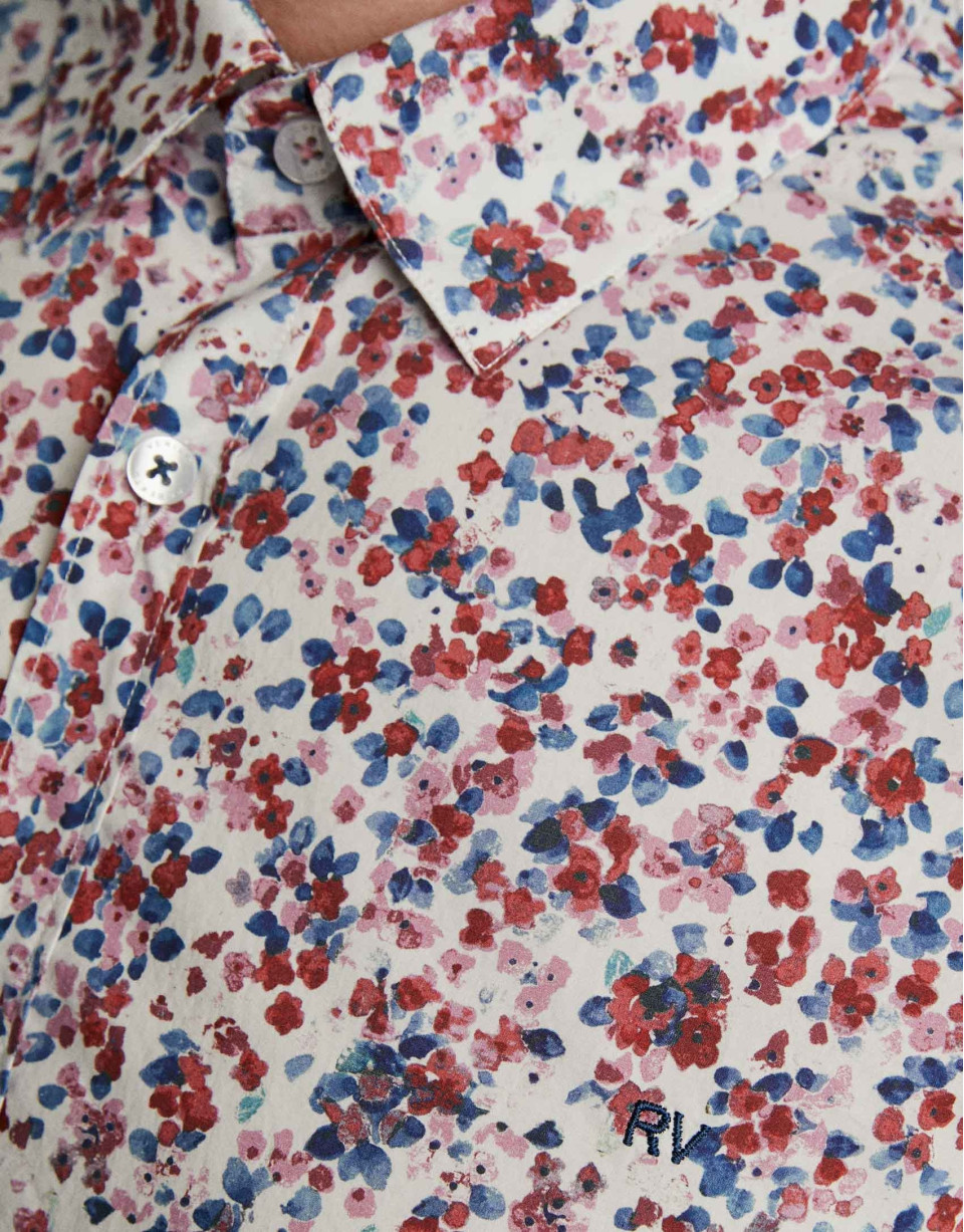 Camisa sport estampado flores acuarela rojo oscuro/azul