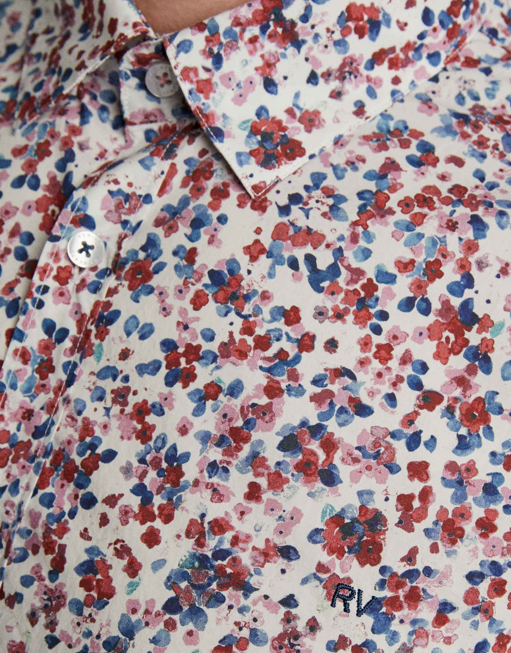 Camisa sport estampado flores acuarela rojo oscuro/azul