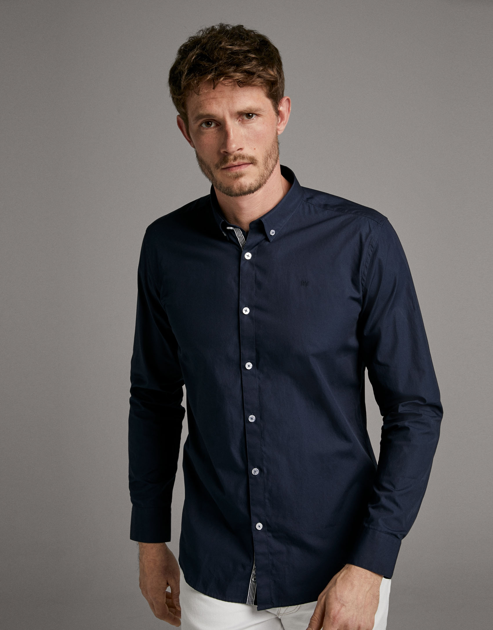 Navy blue poplin sport shirt - Man - SS2020 | Roberto Verino