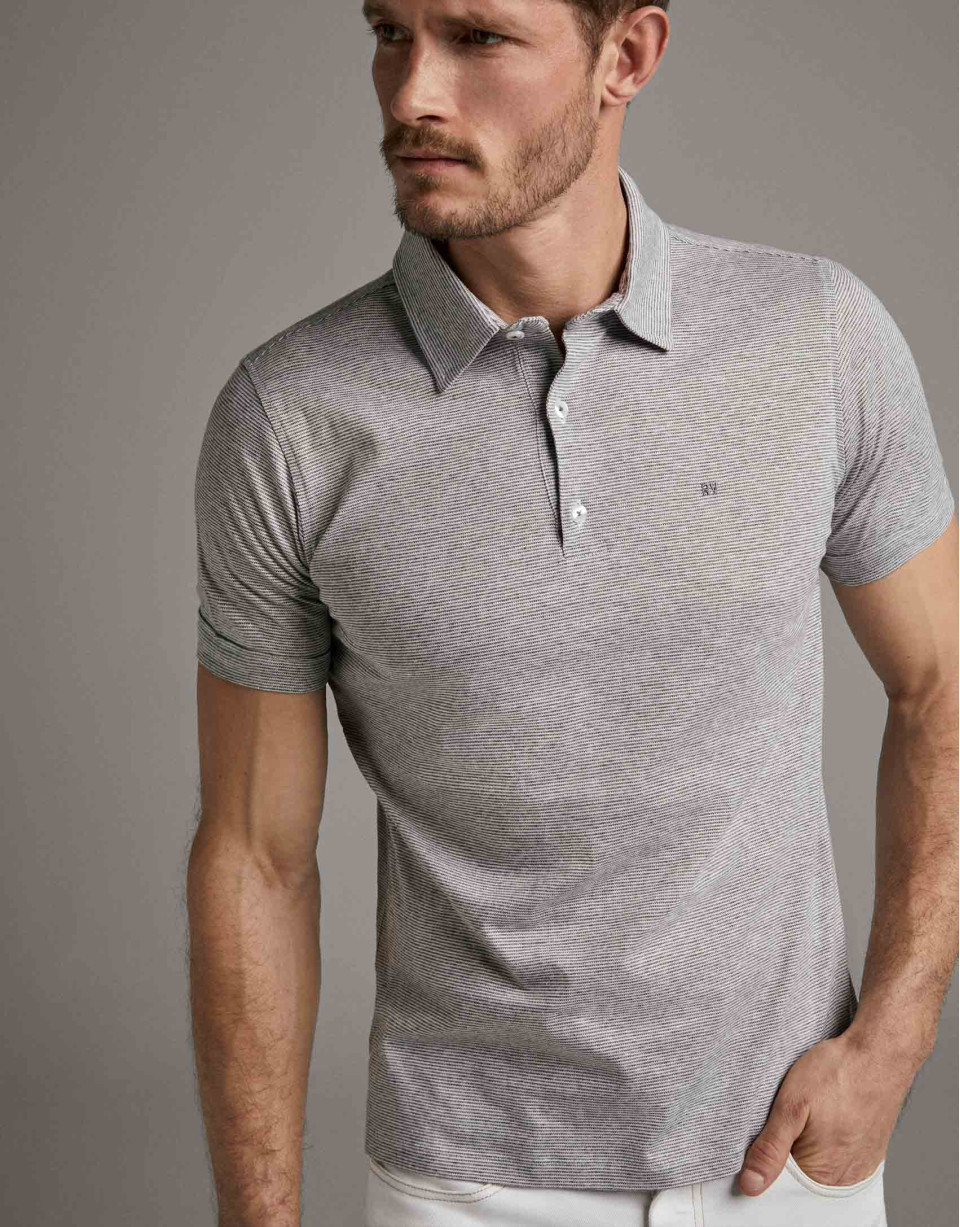 Grey melange pin-striped polo shirt - Man | Roberto Verino