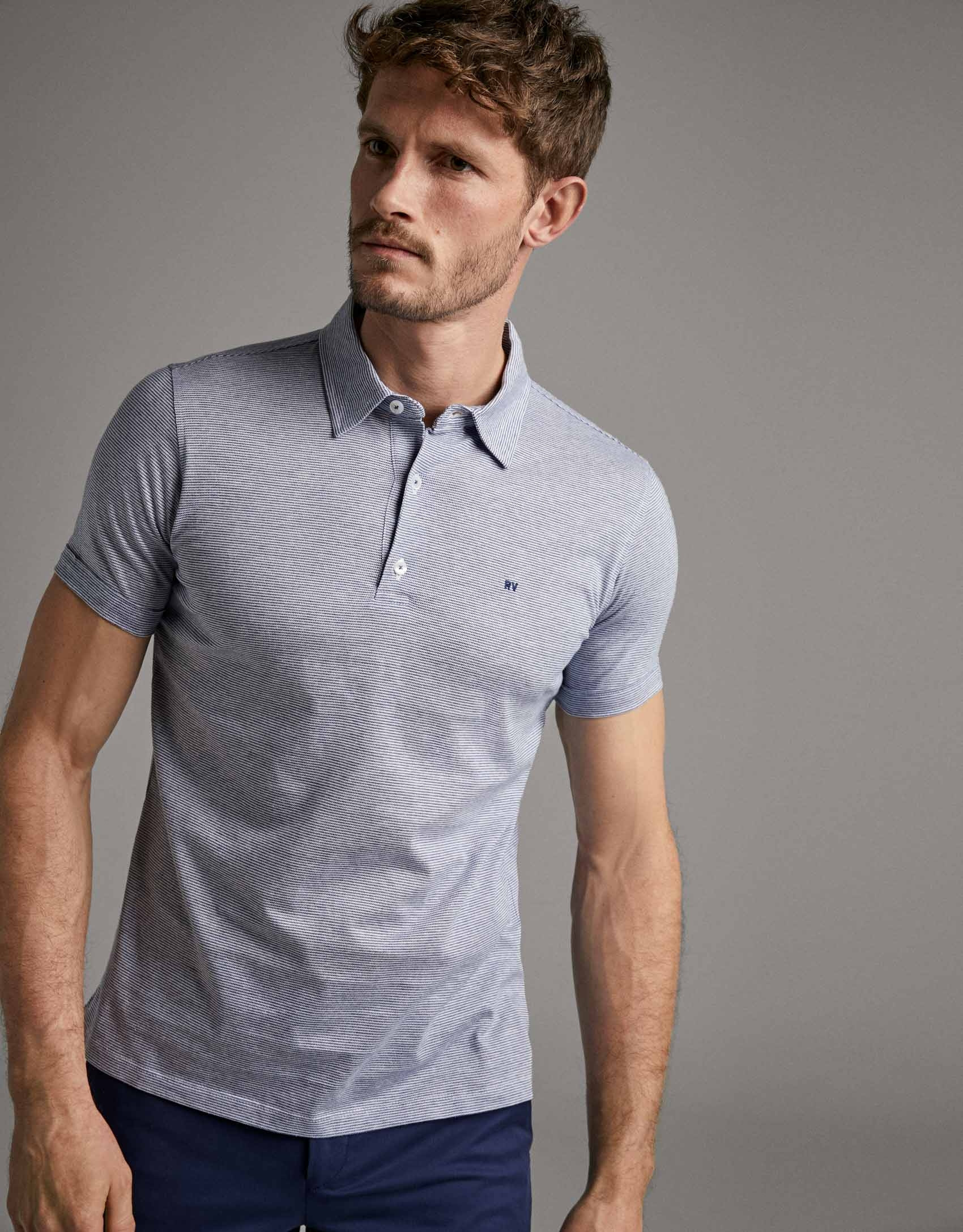 Blue pin-striped polo shirt - Man - SS2020 | Roberto Verino